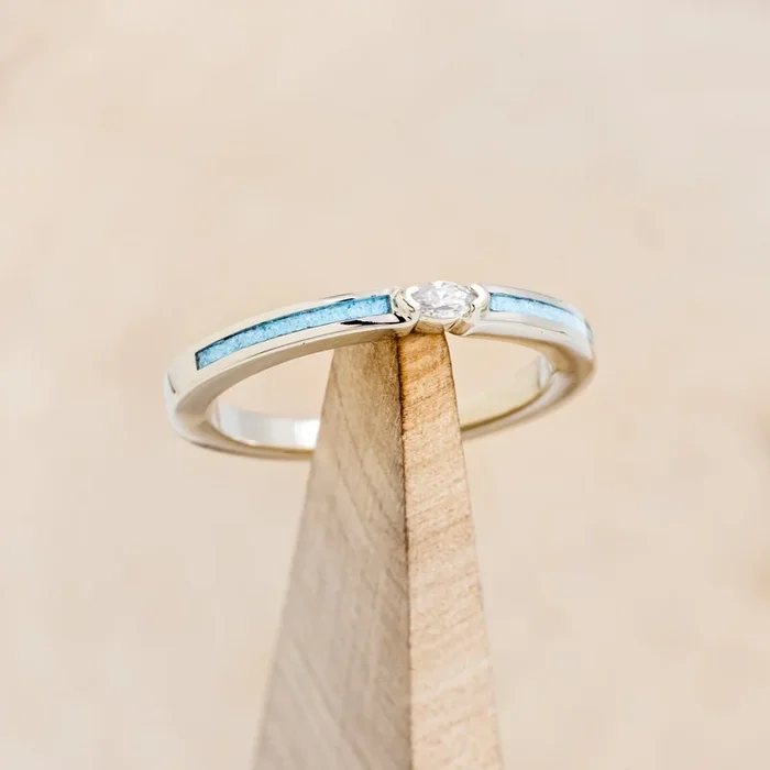 “ELBA” – MARQUISE MOISSANITE ENGAGEMENT RING WITH TURQUOISE INLAYS