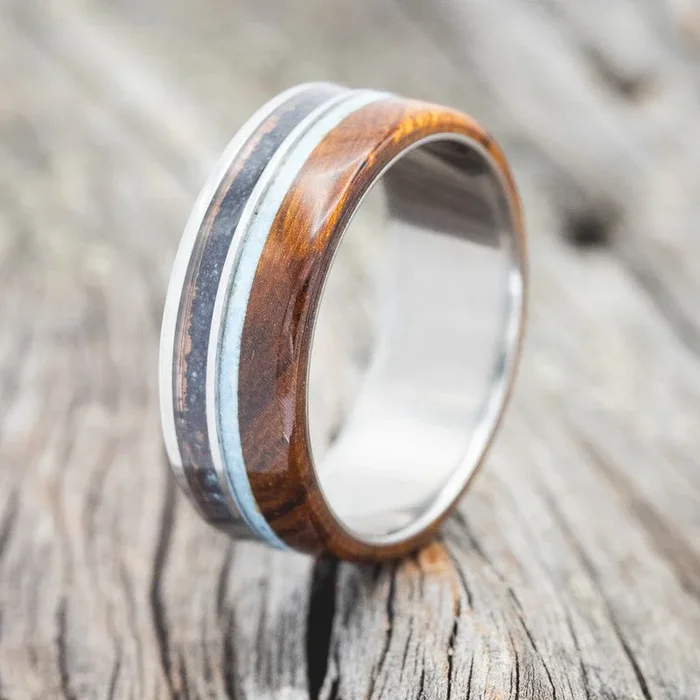“ELEMENT” – IRONWOOD, PATINA COPPER & TURQUOISE WEDDING BAND