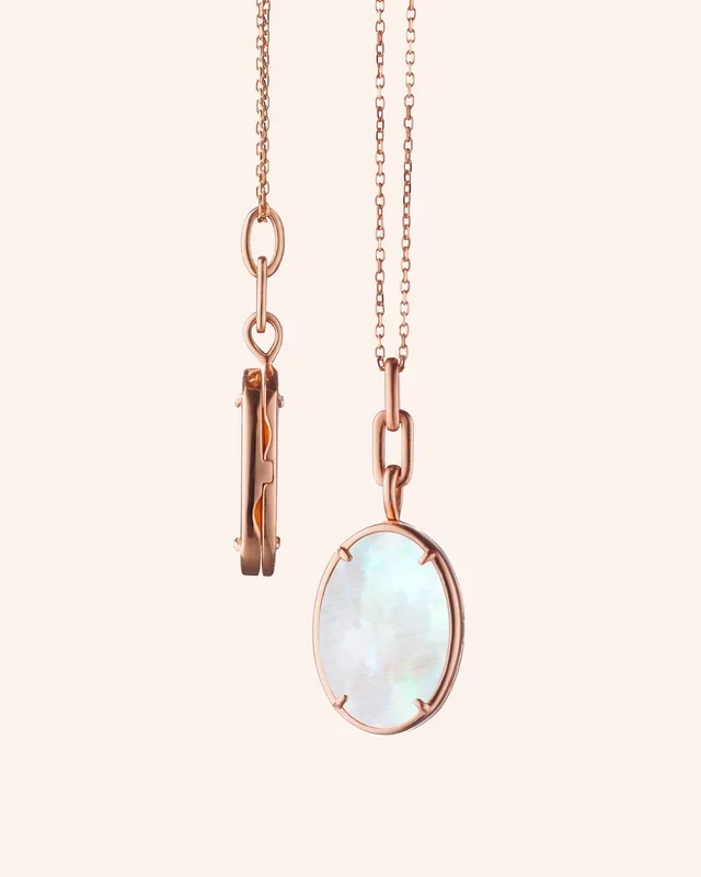 “Elle” Stone Slim 18K Rose Gold Locket Necklace