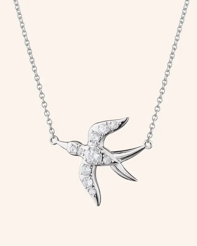 “Freedom” Swallow Sterling Silver Necklace with Sapphires