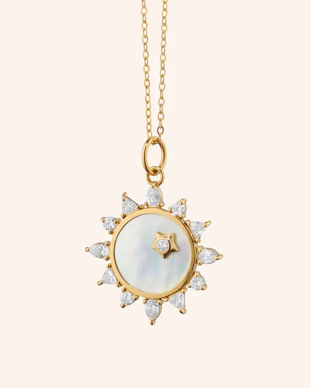 “Happiness” Sun 18K Gold Necklace with Mother of Pearl and Diamonds