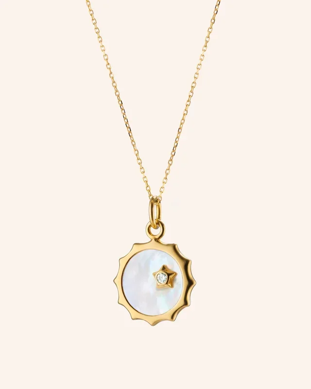 “Happiness” Sun and Star Necklace with Mother of Pearl and a Diamond