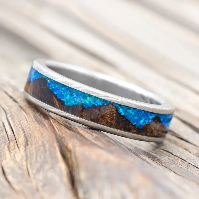 “HELIOS” – REDWOOD & BLUE OPAL WEDDING BAND