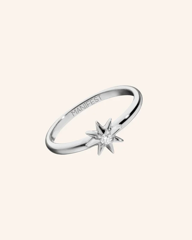 “Manifest” Star Poesy Sterling Silver Stackable Ring