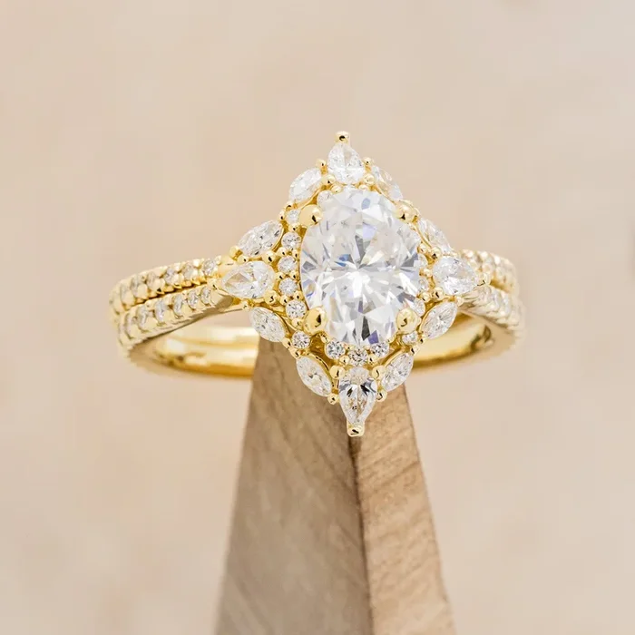 “NORTH STAR” – OVAL CUT ENGAGEMENT RING WITH DIAMOND ACCENTS & TRACER