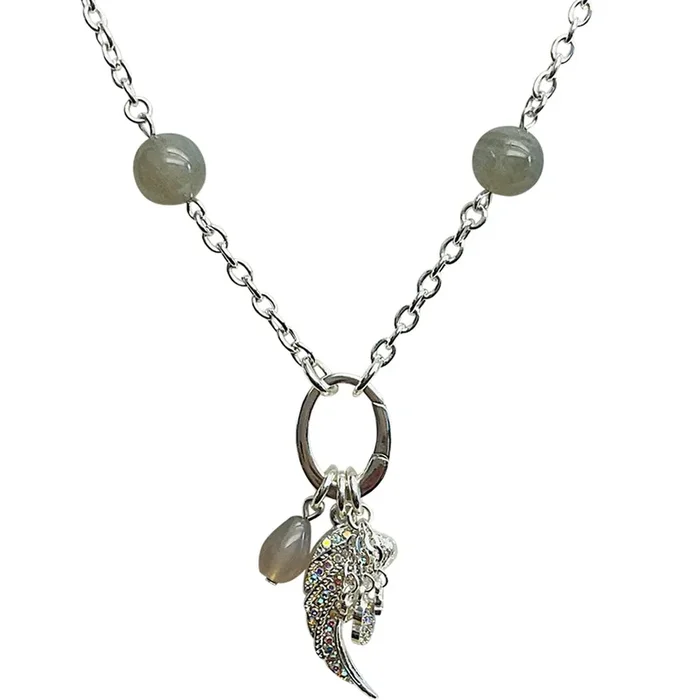 “One Of A Kind” Angel Number 8 Grey Moonstone Open Ring Charm Necklace-“ABUNDANCE HEADED YOUR WAY” (Sterling Silvertone)