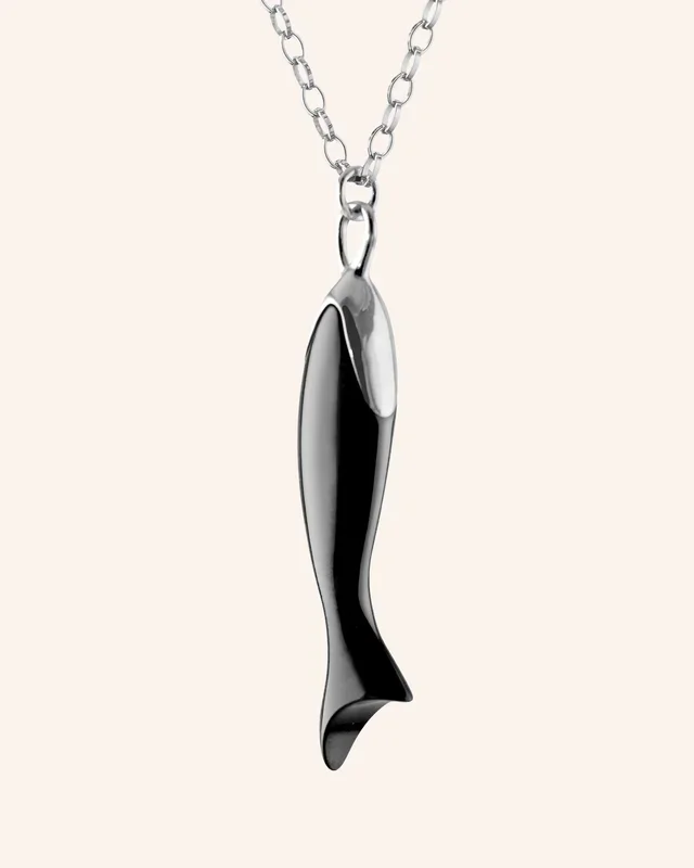 “Perseverance” Fish Sterling Silver and Black Ceramic Necklace