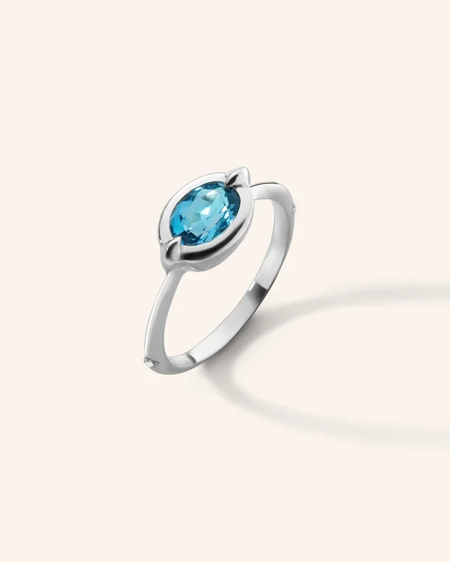 “Points North” London Blue Topaz Ring with White Sapphires