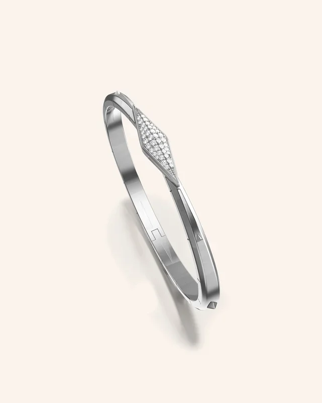 “Points North” Sterling Silver Cuff with Pavé Sapphire Clasp