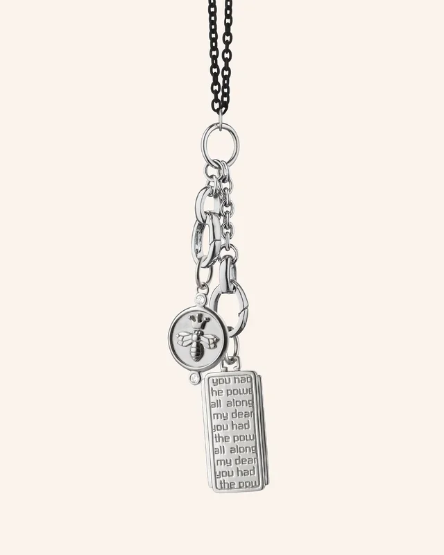 “Queen Bee” and “Dorothy” Sterling Silver and Black Steel Medallion Charm Necklace