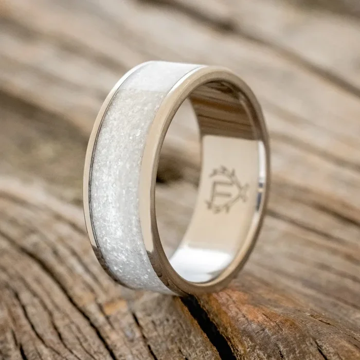 “RAINIER” – CUSTOM MATERIAL SINGLE INLAY WEDDING BAND – READY TO SHIP