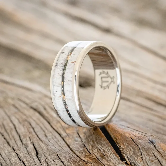 “RAINIER” – ELK ANTLER & CAMO WEDDING BAND