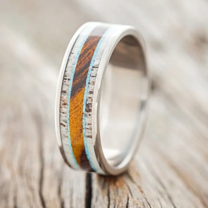 “RAINIER” – ELK ANTLER, TURQUOISE & IRONWOOD WEDDING RING