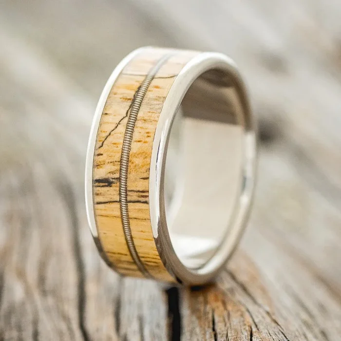 “RAINIER” – SPALTED MAPLE WOOD & GUITAR STRING WEDDING BAND