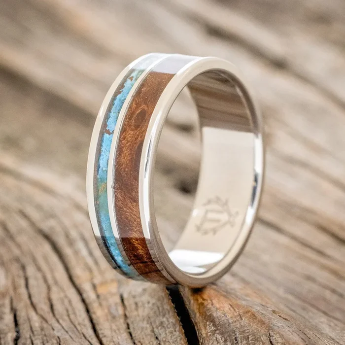 “RAPTOR” – PATINA COPPER & REDWOOD WEDDING RING