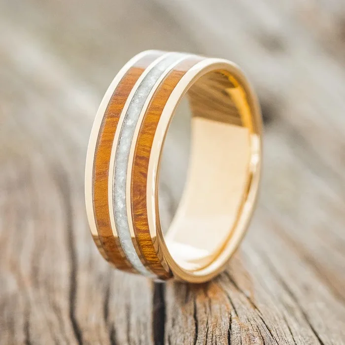 “RIO” – DIAMOND DUST & IRONWOOD WEDDING RING FEATURING A 14K GOLD BAND
