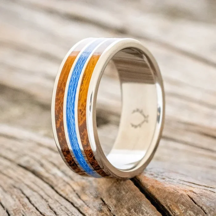 “RIO” – IRONWOOD & BLUE FISHING LINE WEDDING BAND