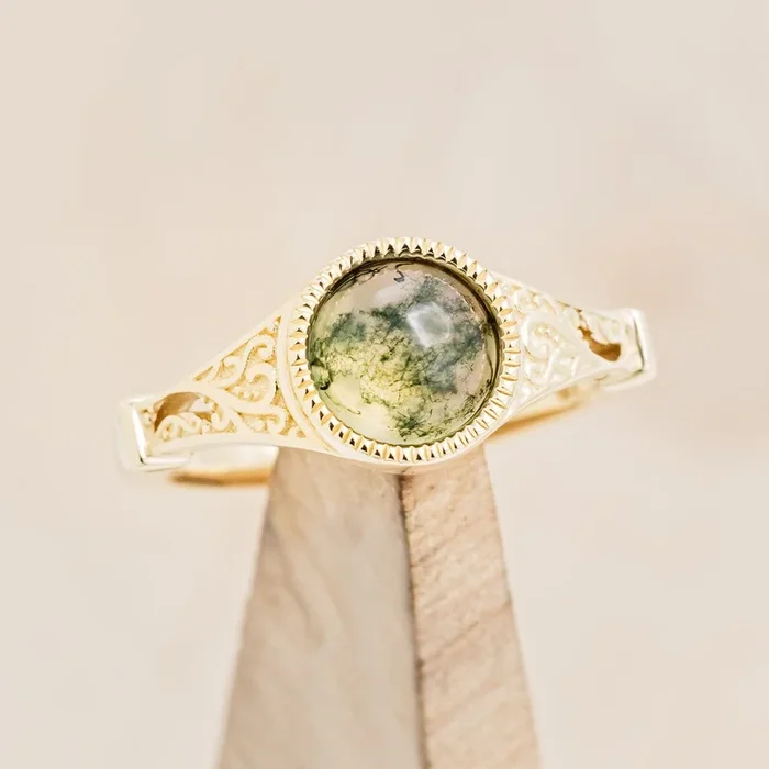 “SELENE” – ROUND CUT ENGAGEMENT RING WITH FILIGREE AND CRESCENT MOON ACCENTS