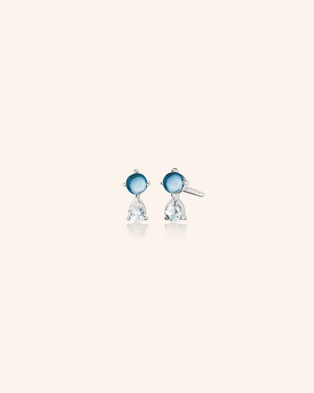 “The Nebula” Sterling Silver Earring with Blue Topaz Cabochon and White Sapphires