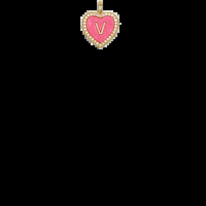 “V” Pink Heart Initial Charm