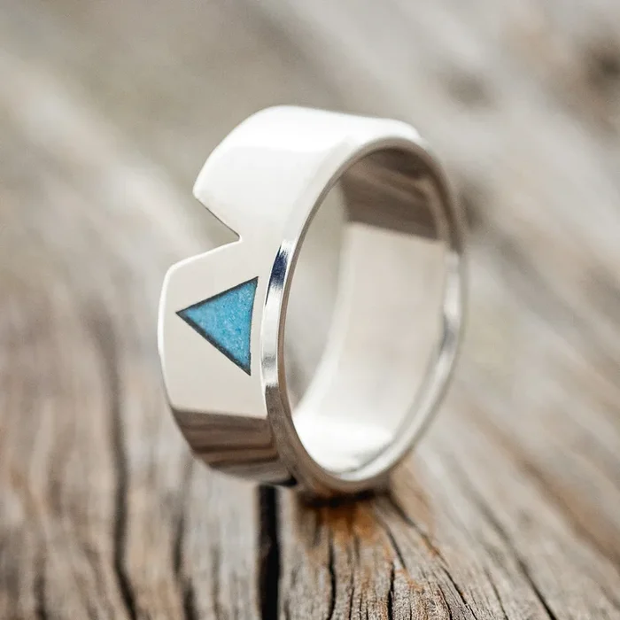 “VALENTINO” – TURQUOISE FILLED TRIANGLE WEDDING BAND