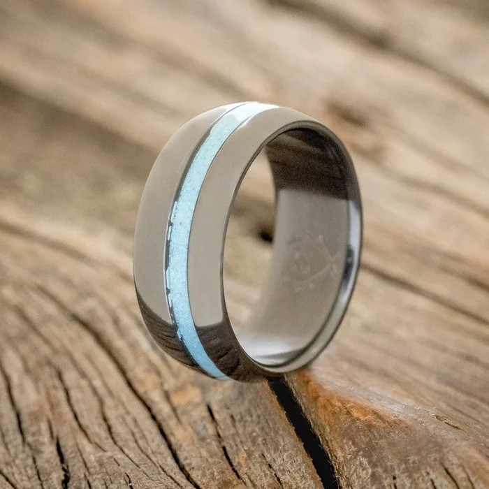 “VERTIGO” – DOMED TURQUOISE WEDDING BAND