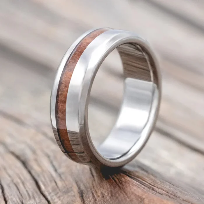 “VERTIGO” – REDWOOD WEDDING RING – TITANIUM (6MM) – SIZE 5