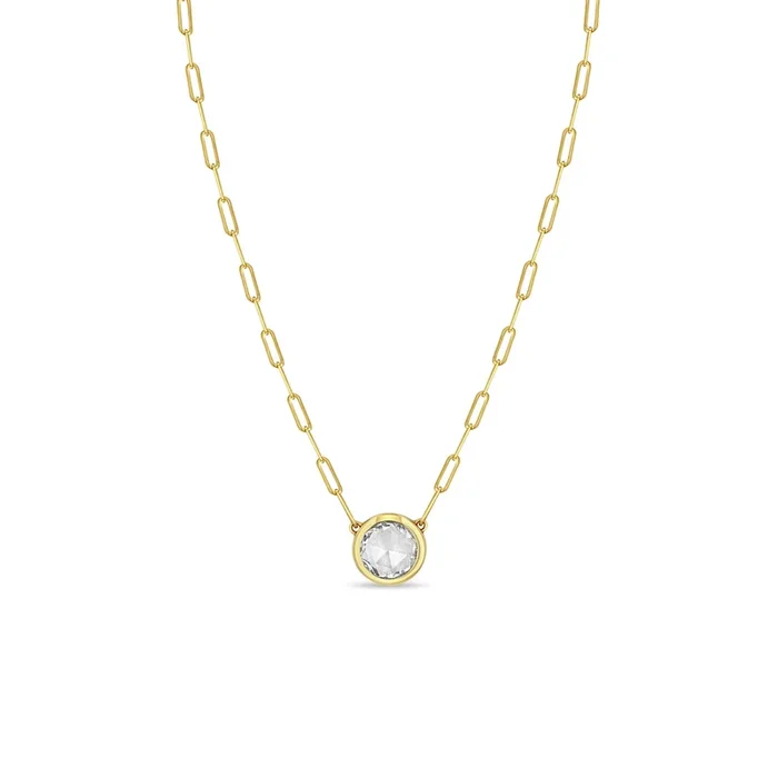 .84 ctw Rose Cut Round Diamond on Small Paperclip Chain Necklace