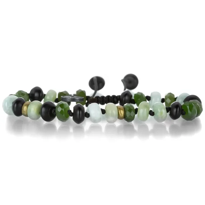 8mm Beryl, Onyx and Jade Beaded Bracelet