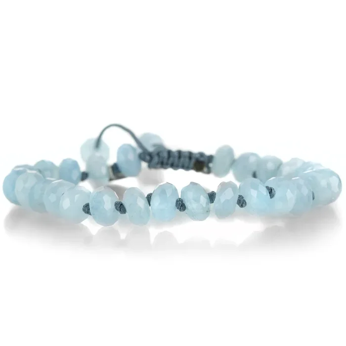 8mm Faceted Aquamarine Macrame Bracelet