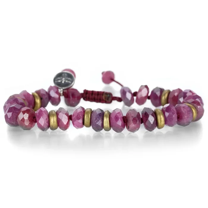 8mm Faceted Ruby and Brass Bracelet