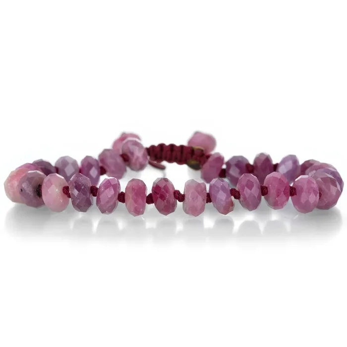 8mm Faceted Ruby Macrame Bracelet