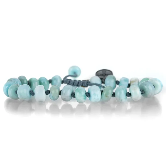 8mm Smooth Larimar Rondelle Bead Bracelet