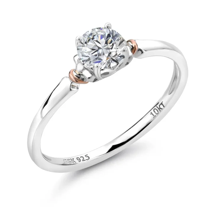 925 Silver and 10K Rose Gold Lab Grown Diamond Engagement Ring For Women | 0.50 Cttw | Round 5MM | Gemstone April Birthstone | DEF Color | VVS-VS Clarity