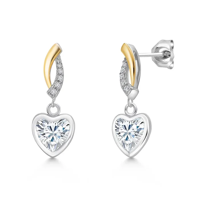 925 Silver and 10K Yellow Gold 6MM Heart Shape Gemstone Birthstone and Lab Grown Diamond Earrings Set