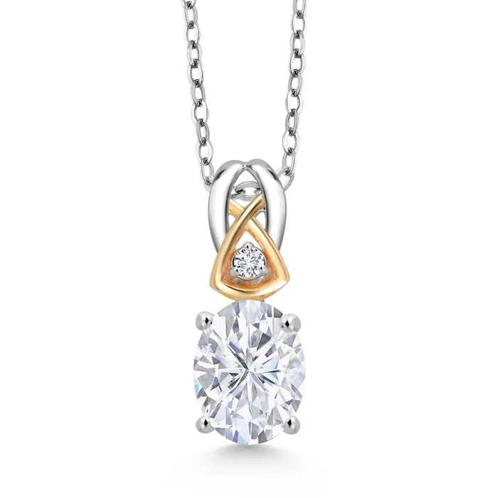 925 Silver and 10K Yellow Gold IGI Certified Lab Grown Diamond Pendant Necklace for Women | 1.5 Ct Oval Cut | E-F Color | VS1-VS2 Clarity | 18 Inches Chain