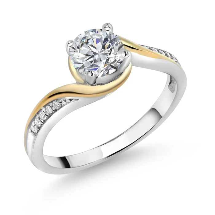 925 Silver and 10K Yellow Gold Lab Grown Diamond and White Moissanite Engagement Ring For Women | 0.79 Cttw | 6MM Center Lab Grown Diamond | DEF Color | VVS-VS Clarity