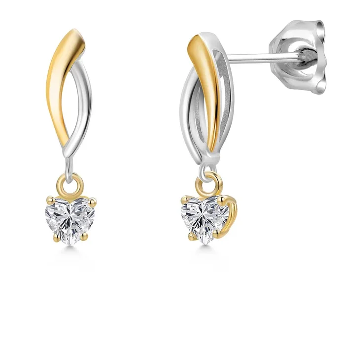 925 Silver and 10K Yellow Gold Lab Grown Diamond Dangle Earrings for Women | 0.46 Cttw | Gemstone April Birthstone | Heart Shape 4MM