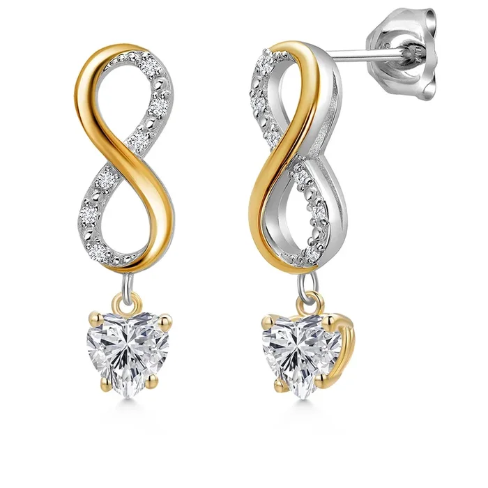 925 Silver and 10K Yellow Gold Lab Grown Diamond Dangle Earrings for Women | 0.94 Cttw | Gemstone April Birthstone | Heart Shape 5MM