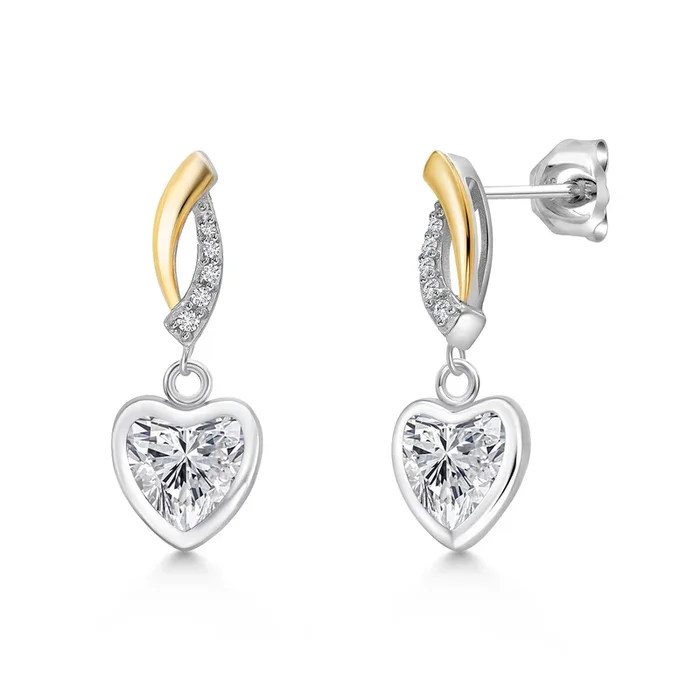 925 Silver and 10K Yellow Gold Lab Grown Diamond Earrings for Women | 1.55 Cttw | Gemstone April Birthstone | Heart Shape 6MM
