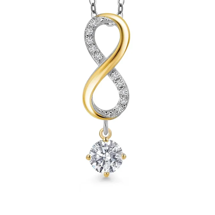 925 Silver and 10K Yellow Gold Lab Grown Diamond Pendant Necklace for Women | 0.88 Cttw | Gemstone April Birthstone | Round 4.5MM | With 18 Inch Chain