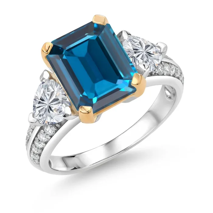 925 Silver and 10K Yellow Gold London Blue Topaz and Lab Grown Diamond Engagement Ring For Women | 4.98 Cttw | Octagon 10X8MM | Gemstone November Birthstone