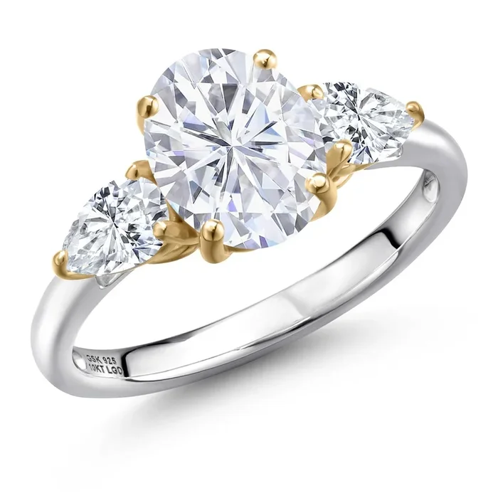 925 Silver and 10K Yellow Gold White Moissanite Engagement Ring For Women | 2.90 Cttw | Oval 9X7MM | Gemstone Birthstone
