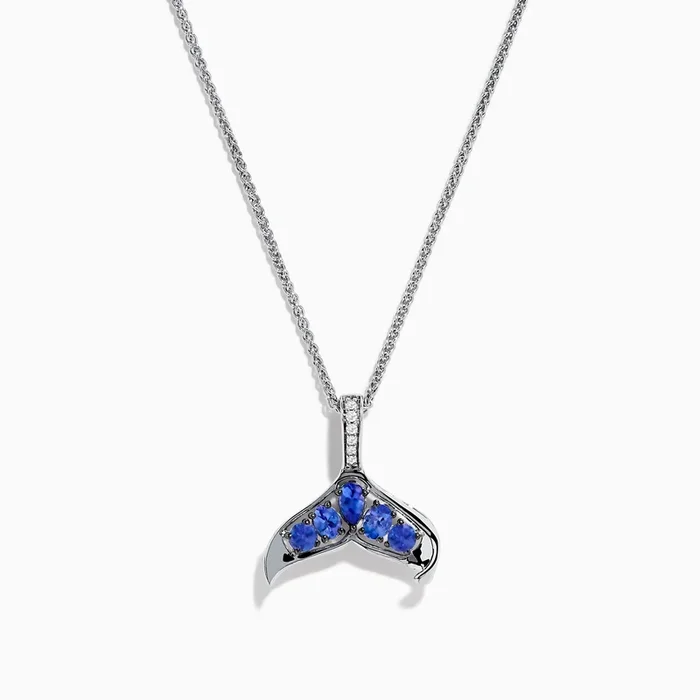 925 Silver Tanzanite and Diamond Whale Tail Pendant