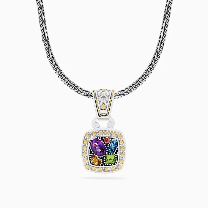 925 Sterling Silver & 18K Gold Accent Multi Gemstone Pendant, 1.59 TCW