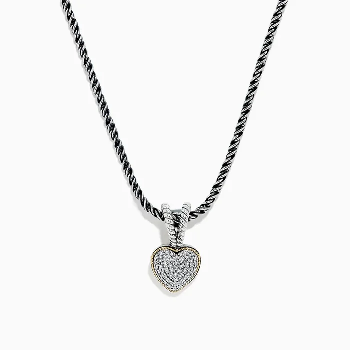 925 Sterling Silver & 18K Gold Diamond Heart Pendant, 0.15 TCW