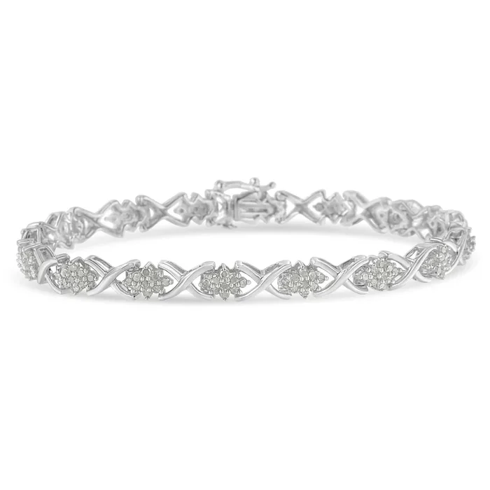 .925 Sterling Silver 1-1/2 Cttw Diamond Cluster X Link 7″ Tennis Bracelet (I-J color, I3 clarity)