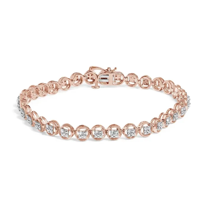 .925 Sterling Silver 1/10 Cttw Diamond Open Circle Beaded Wheel Link Tennis Bracelet (I-J Color, I3 Clarity) – 7.25″