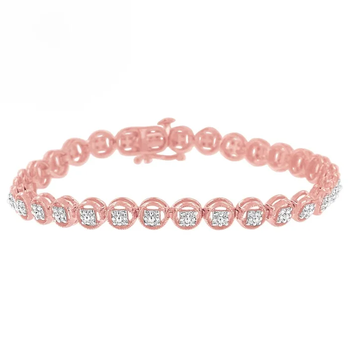 .925 Sterling Silver 1/4 Cttw Diamond 7″ Open Circle Wheel Link Tennis Bracelet (I-J Color, I2-I3 Clarity)