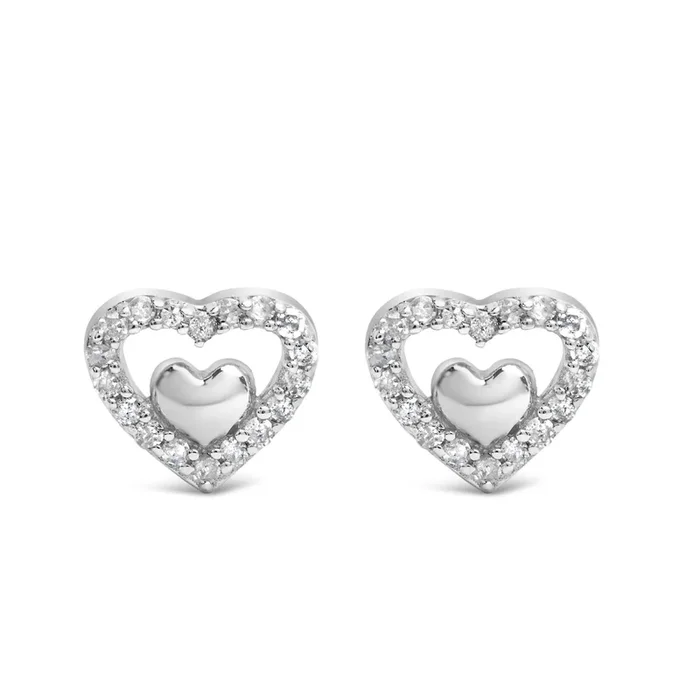 925 Sterling Silver 1/6 Cttw Diamond Open Double Heart Stud Earrings – Choice of Diamond Color
